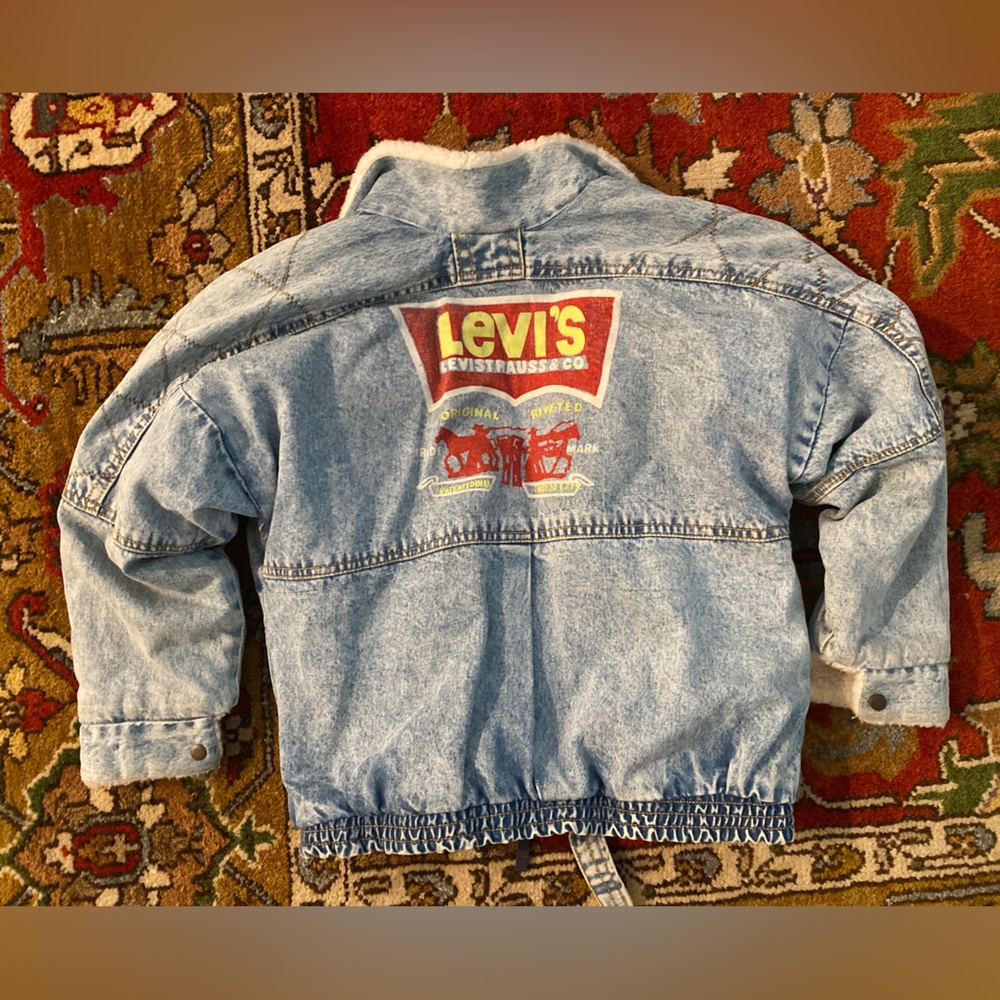 Levi's Vintage 80s denim sherpa jacket girls acid wash XL - Picture 2 of 7